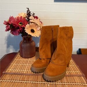 INC International Concepts Tan Suede Heeled Boots